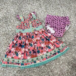 Matilda Jane Girls Dress 6-12M Pink Unicorn Horse Fawn Floral Outfit Play Dress‎